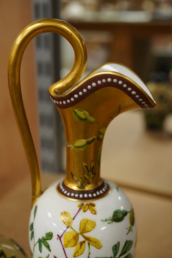 A Moorcroft miniature vase and an English bone china floral ewer, largest 21cm high
